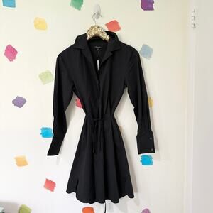 S Madewell Black Belted Button Up Dress NWT